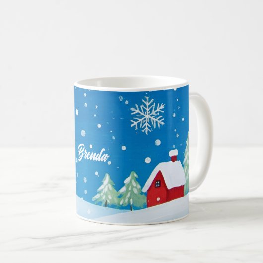 雪の中の小さな赤い家 コーヒーマグカップ (正面右)