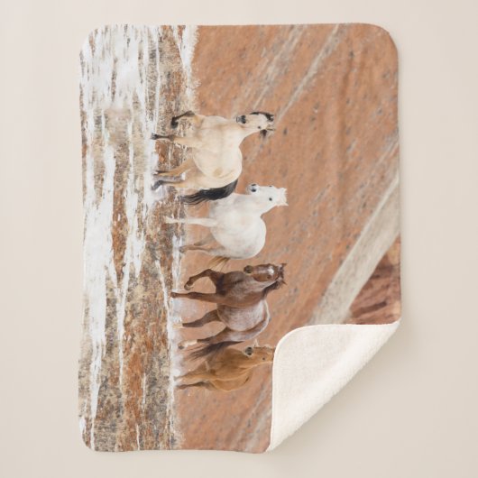 雪の中の小さな馬の群れのある隠れ家の牧場 シェルパブランケット (正面)