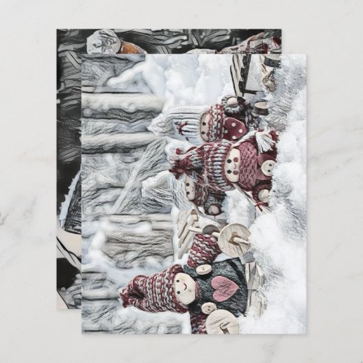 雪の中の小人の古い絵図 (正面/裏面)