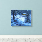 「雪の中の居心地の良いキャビン」ギャラリー包まれた キャンバスプリント (インサイチュ (ウッドフロア))