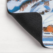 雪の中の山と家、冬の風景 マウスパッド (コーナー)