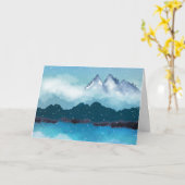 雪の中の山と湖 カード (黄色い花)