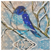 雪の中の山の青鳥 ファブリック (クローズアップ)