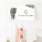 雪の中の怒れる黒い狼、荒々しい冬 横断幕 (インサイチュ)