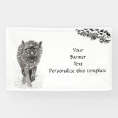 雪の中の怒れる黒い狼、荒々しい冬 横断幕 (横)