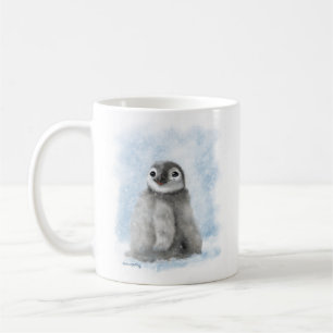 雪の中の愛らしいペンギンの雛のキャラクター コーヒーマグカップ