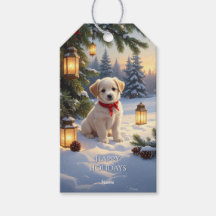雪の中の愛らしい子犬 ギフトタグ