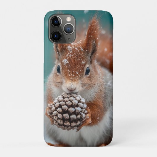 雪の中の愛らしい赤リスとピネコン Case-Mate iPhoneケース (裏)
