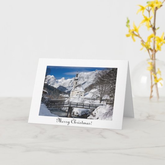 雪の中の教会アルプス山脈クリスマス カード (黄色い花)