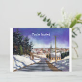 雪の中の教会：'絵画s:クリスマス招待状 招待状 (スタンド正面)