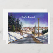 雪の中の教会：'絵画s:クリスマス招待状 招待状 (正面/裏面)