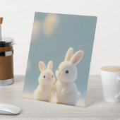 雪の中の暖かくてファジーなバニーの瞬間 台座サイン (インサイチュ)