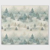 雪の中の松の木のヴィンテージ水色 ラッピングペーパー (フラット)