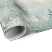 雪の中の松の木のヴィンテージ水色 ラッピングペーパー (ロールコーナー)