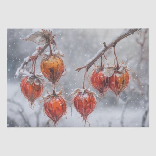 雪の中の枝に実をつける 薄葉紙 (正面)