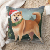 雪の中の柴犬 クリスマス クッション (ブランケット)