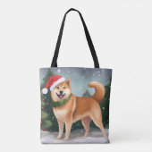 雪の中の柴犬 クリスマス トートバッグ (裏面)