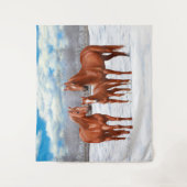 雪の中の栗のソレル四分の馬 タペストリー (正面)