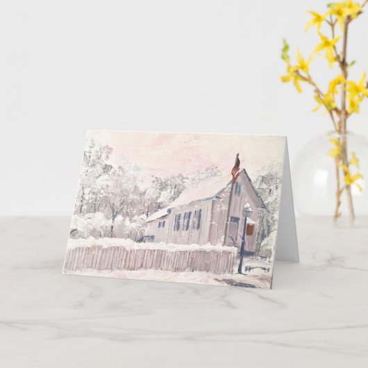 雪の中の歴史的なベタバラ教会クリスマスカード カード (黄色い花)