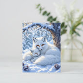 雪の中の母と子 白狐 ポストカード (スタンド正面)