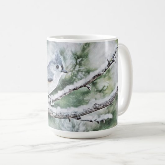 雪の中の灰色の鳥マグカップ コーヒーマグカップ (正面右)