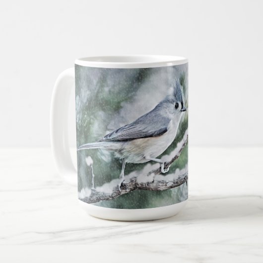 雪の中の灰色の鳥マグカップ コーヒーマグカップ (正面左)