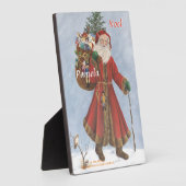 雪の中の父クリスマス、杖と贈り物 フォトプラーク (側面)