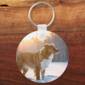 雪の中の犬 冬の情景 キーホルダー (正面)
