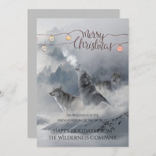 雪の中の狼のクリスマス休暇のビジネスグリーティング シーズンカード (正面/裏面)