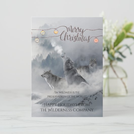 雪の中の狼のクリスマス休暇のビジネスグリーティング シーズンカード (スタンド正面)