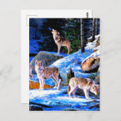 雪の中の狼絵画達 ポストカード (正面/裏面)
