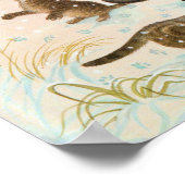 雪の中の猫たち絵画 ポスター (角)