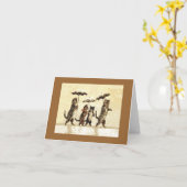 雪の中の猫に傘の入ったノートカード カード (黄色い花)