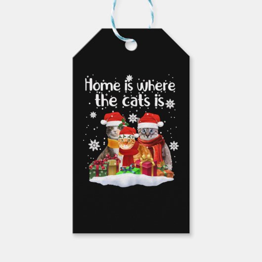 雪の中の猫サンタ・ハットはクリスマスを生み出す ギフトタグ (正面)