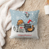 雪の中の猫ファミリーポートレート クッション (ブランケット)