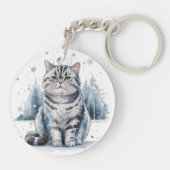 雪の中の猫1ラウンドのアクリルキーチェーン キーホルダー (裏面)