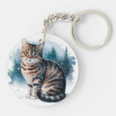 雪の中の猫3丸アクリルキーチェーン キーホルダー (裏面)