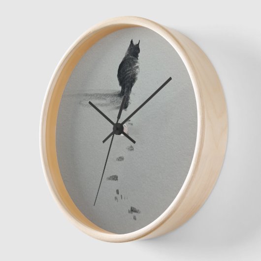 雪の中の猫3 壁時計 (傾斜)