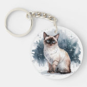 雪の中の猫4丸いアクリルキーチェーン キーホルダー (正面)