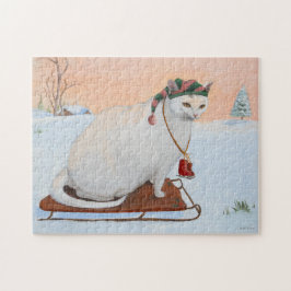 雪の中の白いクリスマスホリデーキャット ジグソーパズル