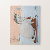 雪の中の白いクリスマスホリデーキャット ジグソーパズル (縦)