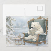 雪の中の白いポーラーベアのホリデーカード シーズンカード (正面/裏面)