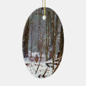 雪の中の白い尾の鹿 セラミックオーナメント (右)