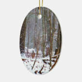 雪の中の白い尾の鹿 セラミックオーナメント (左)