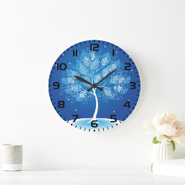 雪の中の白い木 ラージ壁時計