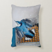 雪の中の白い胸のヌサッチ – オリジナル写真 アクセントクッション (正面(垂直))