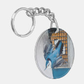 雪の中の白い胸のヌサッチ – オリジナル写真 キーホルダー (正面左)