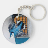 雪の中の白い胸のヌサッチ – オリジナル写真 キーホルダー (裏面)