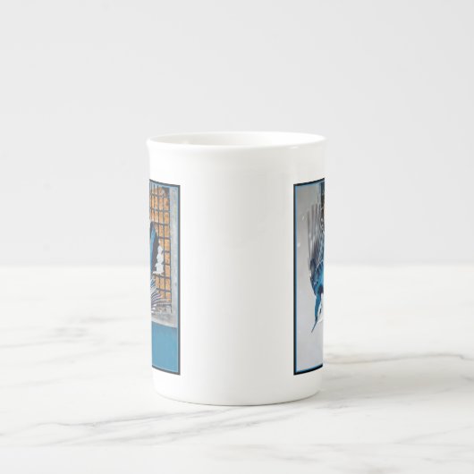 雪の中の白い胸のヌサッチ – オリジナル写真 ボーンチャイナマグカップ (正面)