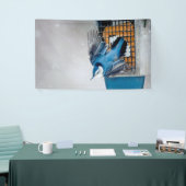 雪の中の白い胸のヌサッチ – オリジナル写真 横断幕 (トレードショー)